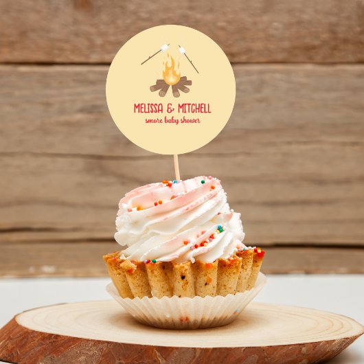 Smore kampvuur baby shower cupcake toppers ronde sticker
