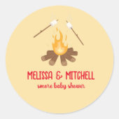 Smore kampvuur baby shower cupcake toppers ronde sticker (Voorkant)