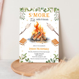 S'more-kampvuur-campingfeest verjaardagsuitnodigin kaart