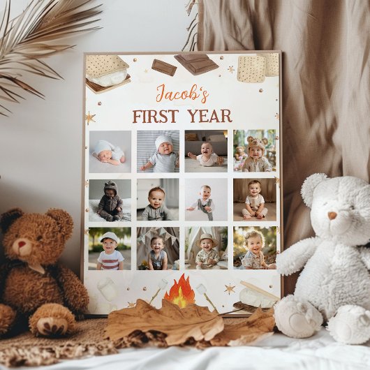 S'more Kampvuur Eerste jaar Foto Milestone Poster