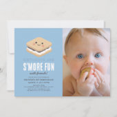 S'more Leuke Kawaii Blauwe Jongen 1e Verjaardag Fo Kaart (Voorkant)