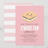S'more Leuke Kawaii Roze Meisje 1e Verjaardag Kaart (Voorkant / Achterkant)