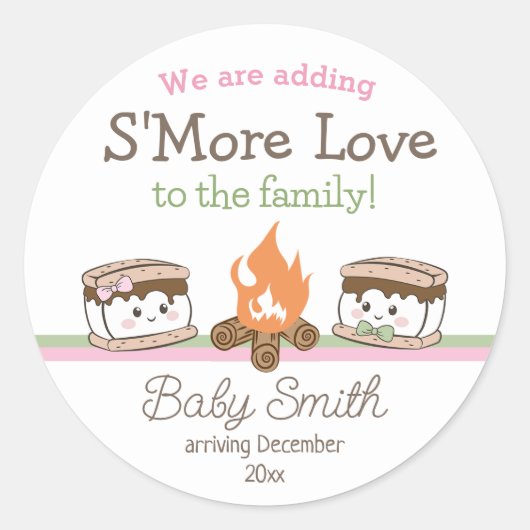 S'more Liefde baby shower gender onthullen Ronde Sticker (Voorkant)