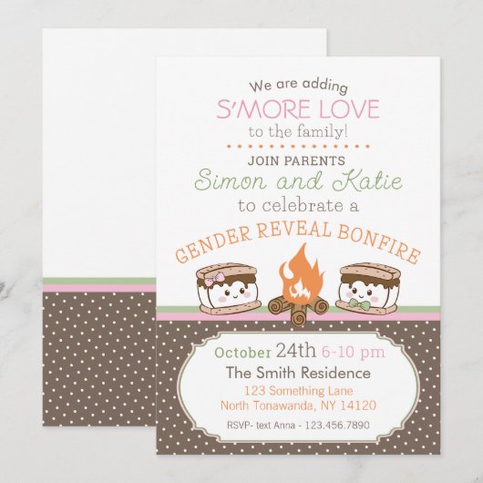S'more Liefde thema baby gender onthullen uitnodig Kaart (Voorkant / Achterkant)