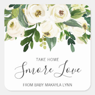 Smore Love Floral Greenery Girl Baby shower Vierkante Sticker