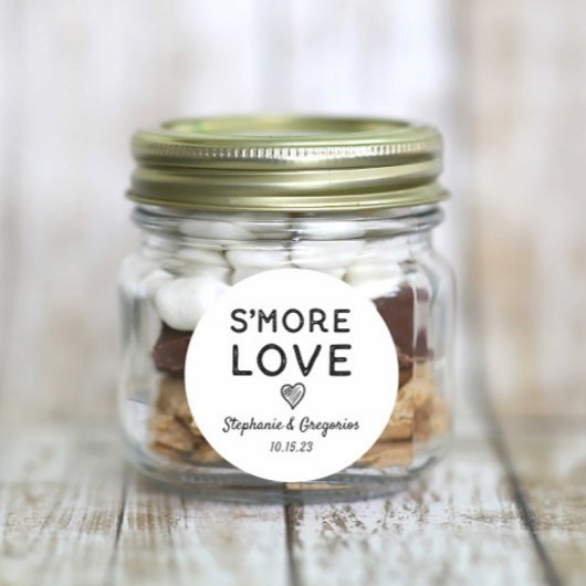S'more Love Heart Black White Rustic Wedding Ronde Sticker
