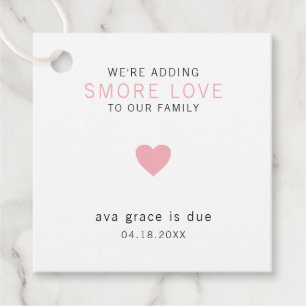 Smore Love Modern Pink Heart Girl Baby shower Bedankjes Labels