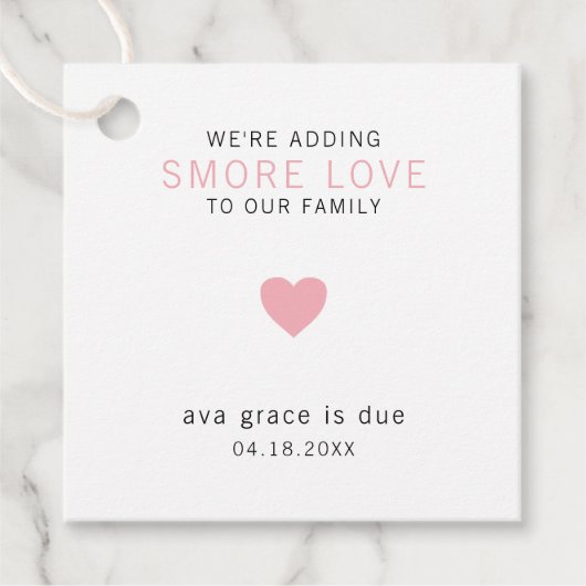 Smore Love Modern Pink Heart Girl Baby shower Bedankjes Labels (Voorkant)