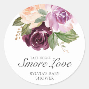 Smore Love Plum Floral Girl Baby shower Favor Ronde Sticker