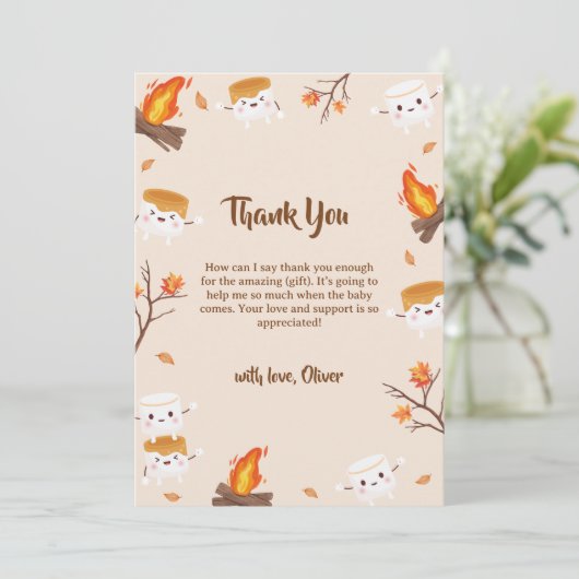S'more Love Rustic Camping Herfst Baby shower Bedankkaart (Staand voorkant)