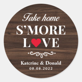 S'more Love Wedding Rustic Wood Round Sticker