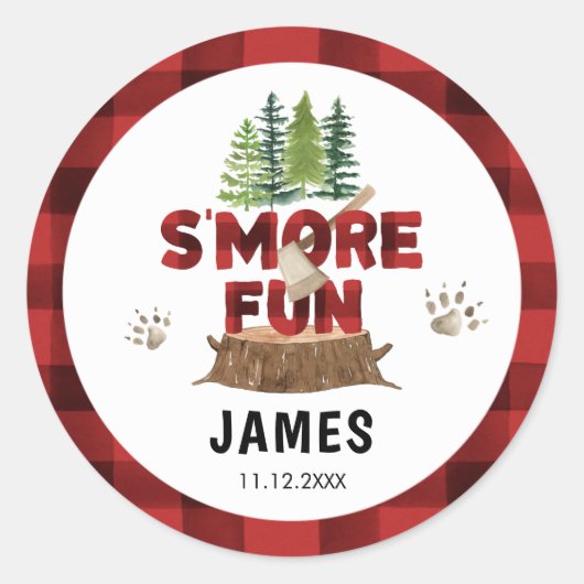 Smore Lumberjack Birthday Ronde Sticker (Voorkant)