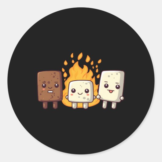 S'More Marshmallow Smores Camper Kawaii Ronde Sticker (Voorkant)