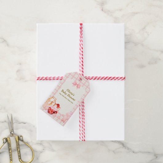 Smore Milk & Cookie Gingham Winter Baby shower Cadeaulabel (Met Touw)