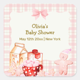 Smore Milk & Cookie Gingham Winter Baby shower Vierkante Sticker