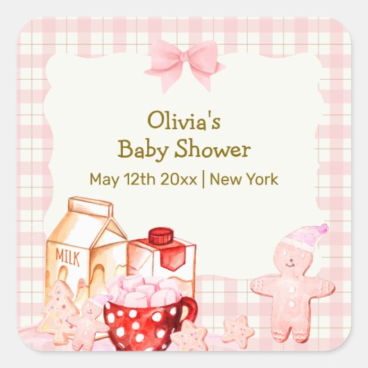Smore Milk & Cookie Gingham Winter Baby shower Vierkante Sticker (Voorkant)