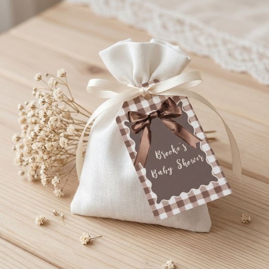 S'more om van te houden Bruine Gingham Strik Baby Cadeaulabel