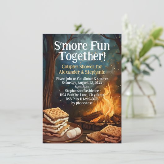 Smore Plezier met Vrienden Bonfire Couples Douche Kaart (Staand voorkant)