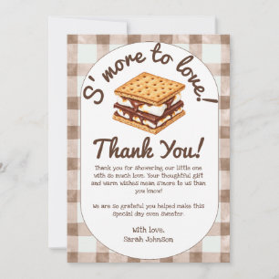S'more To Love Bruine Gingham Baby Shower Bedankka Bedankkaart