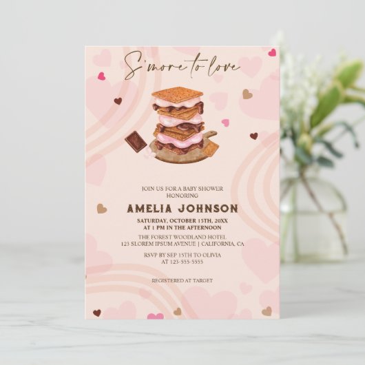 S'more to Love hart roze valentijnen Baby shower Kaart (Staand voorkant)