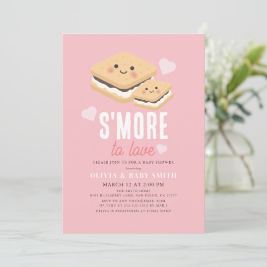 S'more to Love Kawaii Roze Meisje Baby shower Kaart (Staand voorkant)