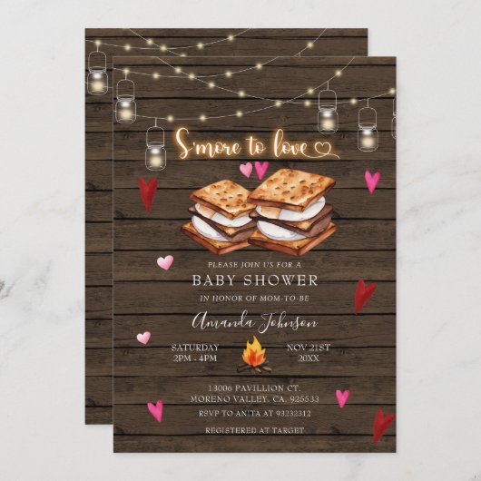 S'more to Love Wood String Lights Baby shower Kaart (Voorkant / Achterkant)