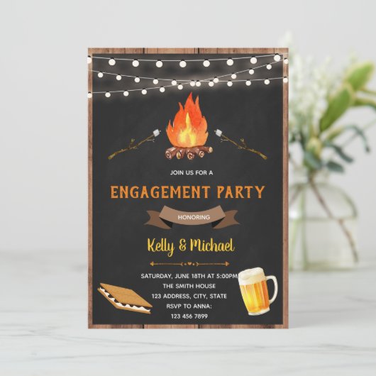 S'more verlovingsfeest uitnodiging (Staand voorkant)