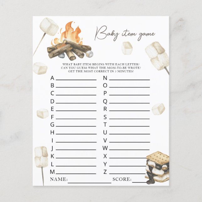 S'more vreugdevuur baby shower Baby Item Game (Voorkant)