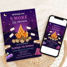 S'more vreugdevuur campingfeest verjaardagsuitnodi