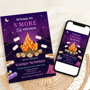 S'more vreugdevuur campingfeest verjaardagsuitnodi kaart