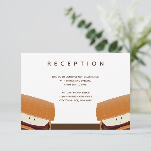 S'more Wedding White Brown Reception Informatiekaartje (Staand voorkant)