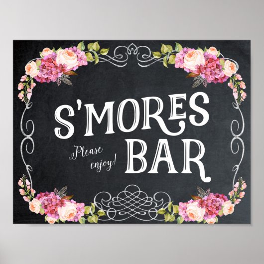 smores bar bord krijtbord bloem poster (Voorkant)