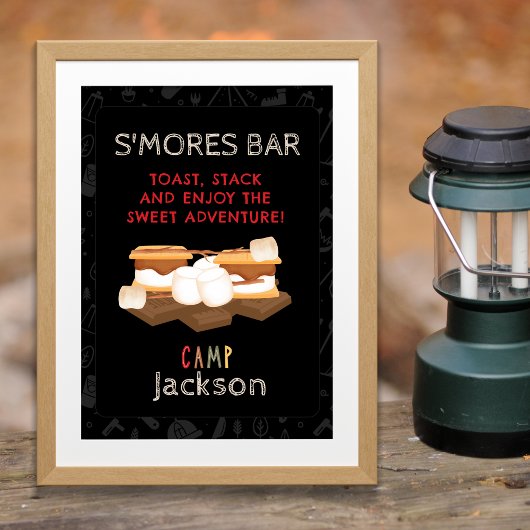 S'mores Bar Camping Verjaardagsfeest Sign Poster