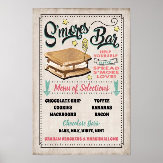 S'mores Bar Menu Partijbord Poster (Voorkant)