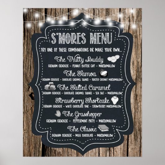 S'mores Bar Poster Afdruk Huwelijksbord Houten (Voorkant)