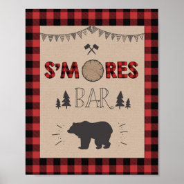 Smores Bar Sign Lumberjack table sign Birthday Poster