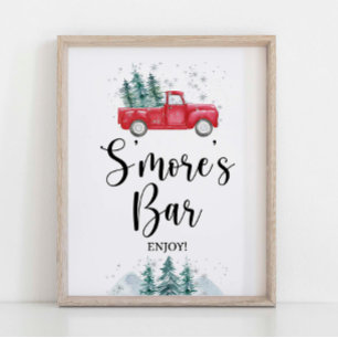 S'Mores Bar Teken Rode Winter Kerstboom Vrachtwage Poster