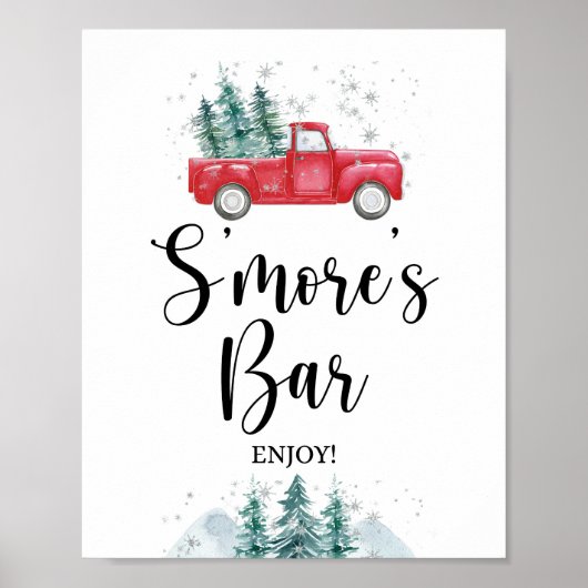 S'Mores Bar Teken Rode Winter Kerstboom Vrachtwage Poster (Voorkant)