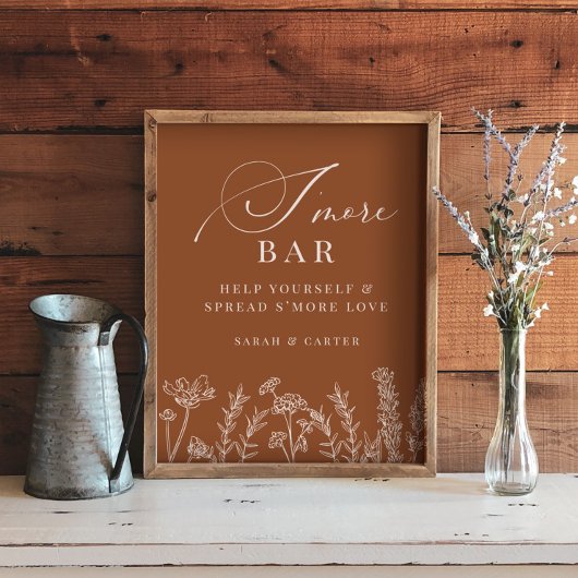S'mores Bar Verbrand Sinaasappel Wildflower Trouwb Poster