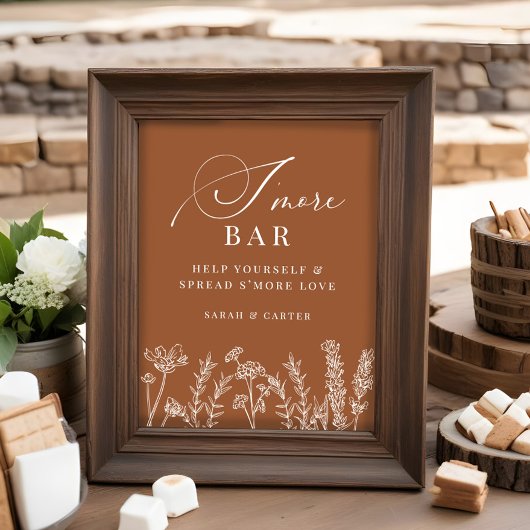 S'mores Bar Verbrand Sinaasappel Wildflower Trouwb Poster