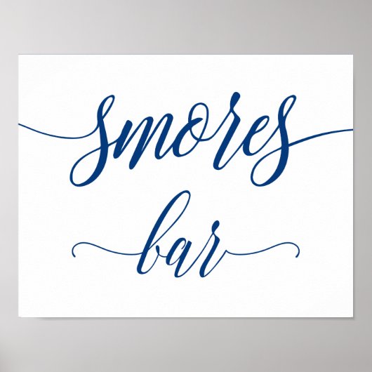 Smores Bar Wedding Sign in Navy Blue Calligraphy Poster (Voorkant)