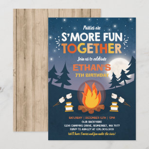 Smores Birthday Invitation S'mores Bonfire Party Kaart