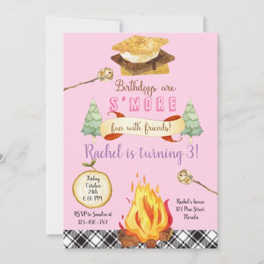 Smores Birthday Invitation, S'mores Invitation Kaart (Voorkant)