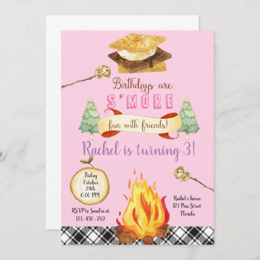 Smores Birthday Invitation, S'mores Invitation Kaart (Voorkant / Achterkant)