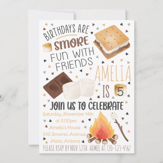Smores Birthday Invitation, Smores Invitation Kaart (Voorkant)