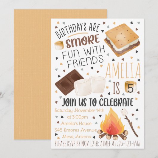 Smores Birthday Invitation, Smores Invitation Kaart (Voorkant / Achterkant)