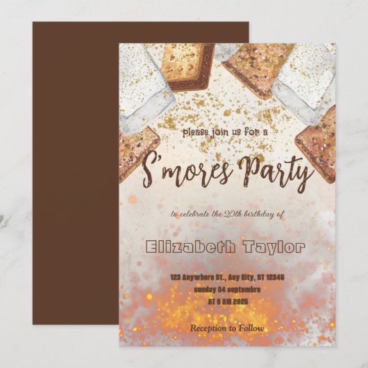 S'mores Birthday Party Invitation – Cozy Campfire Kaart (Voorkant / Achterkant)