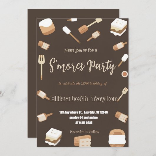 S'mores Birthday Party Invitation – Cozy Campfire Kaart (Voorkant / Achterkant)