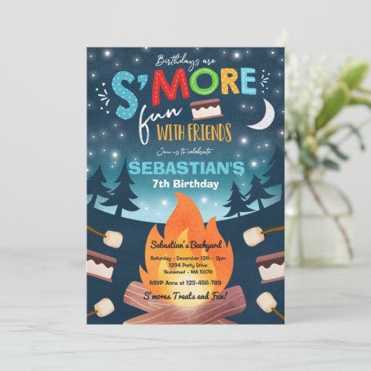 S'mores Birthday Party S'mores Camping Birthday Kaart (Staand voorkant)