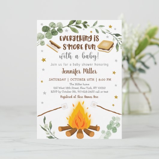S'mores Campfire Bonfire Greenery Baby shower Kaart (Staand voorkant)